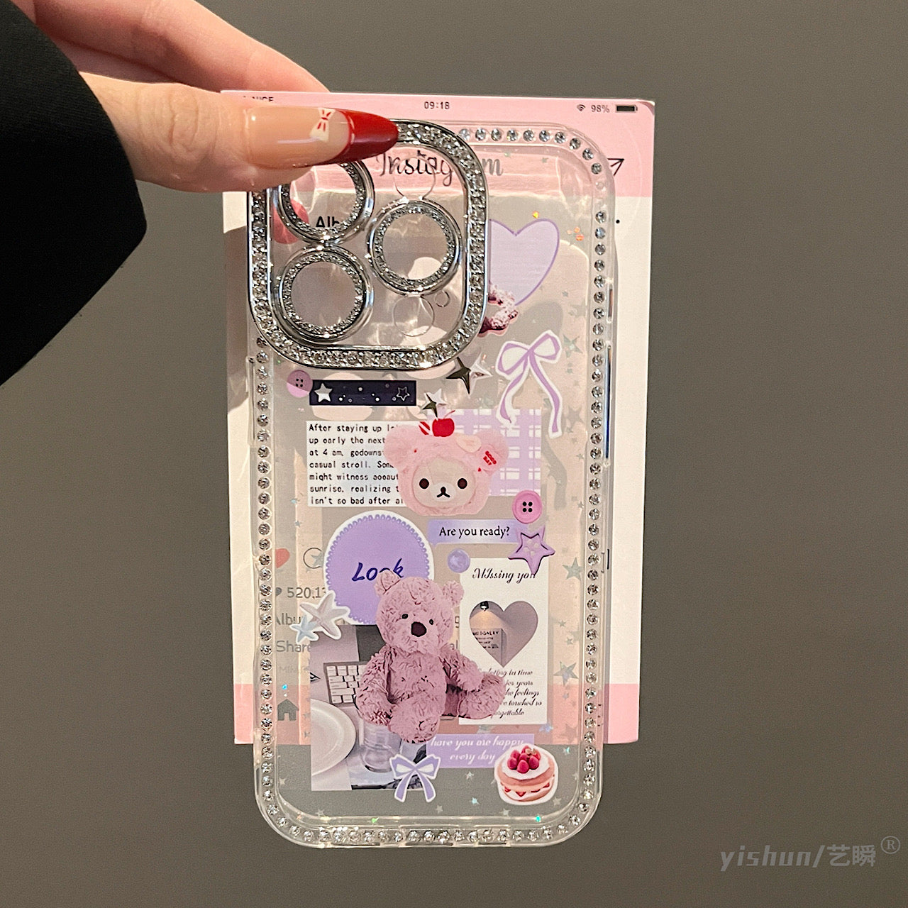 iPhoneケース かわいい くま キラキラ 透明 クリア スマホケース