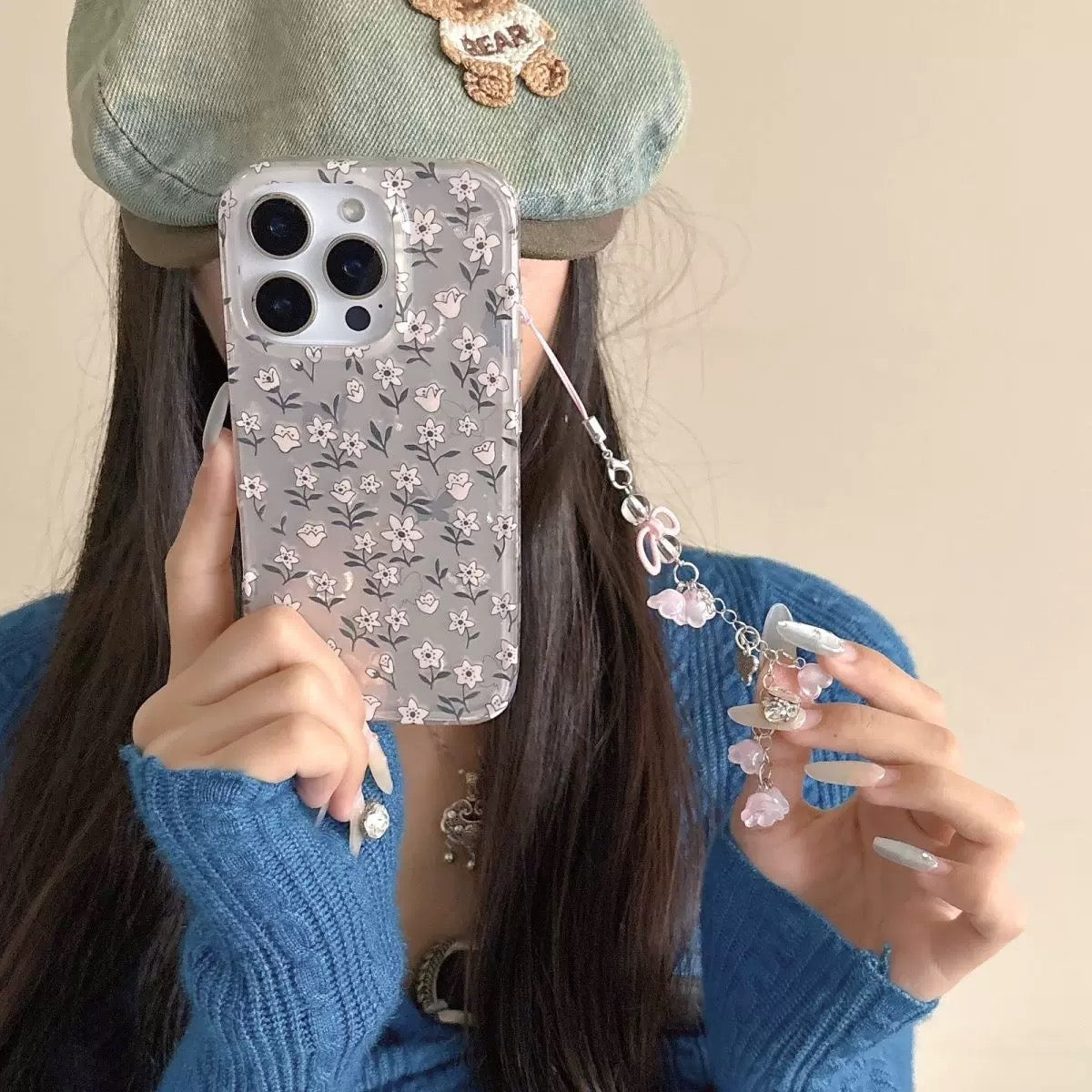 iPhoneケース おしゃれ ホワイト フラワー スマホケース