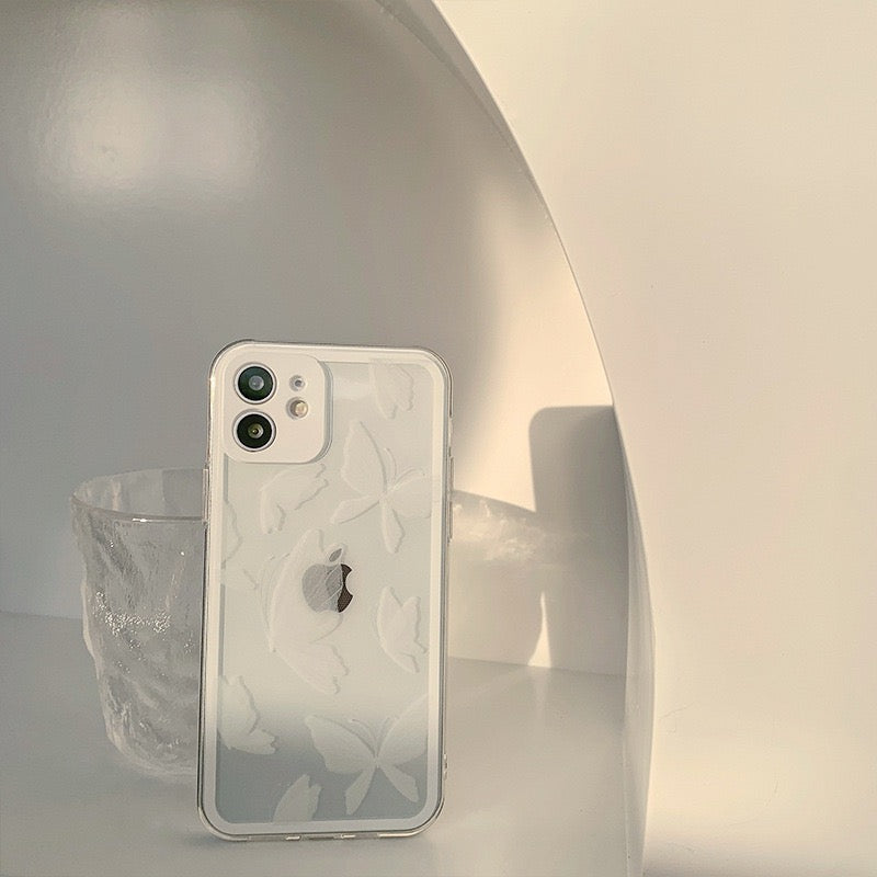 iPhoneケース バタフライ 透明感ホワイト おしゃれ デザインクリア