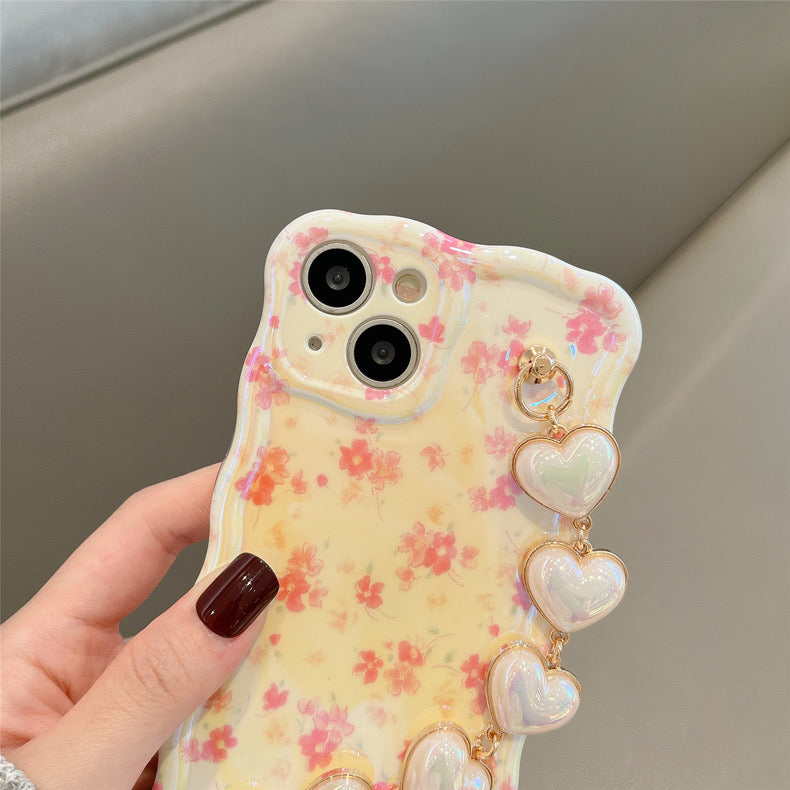 iPhoneケース かわいい フラワー イエロー 持ち手付き スマホケース