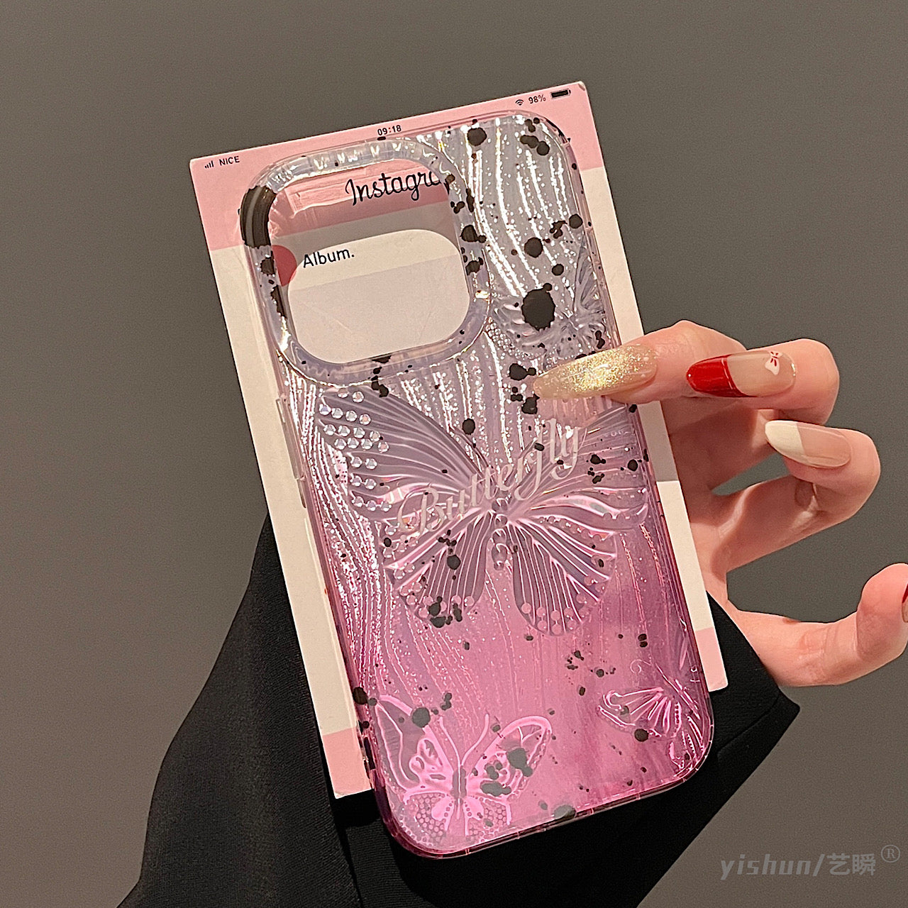 iPhoneケース おしゃれ キラキラ ピンク 蝶々 スマホケース