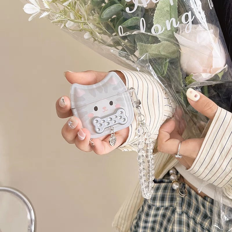 AirPodsケース かわいい 猫 ストラップ付き AirPods Proケース