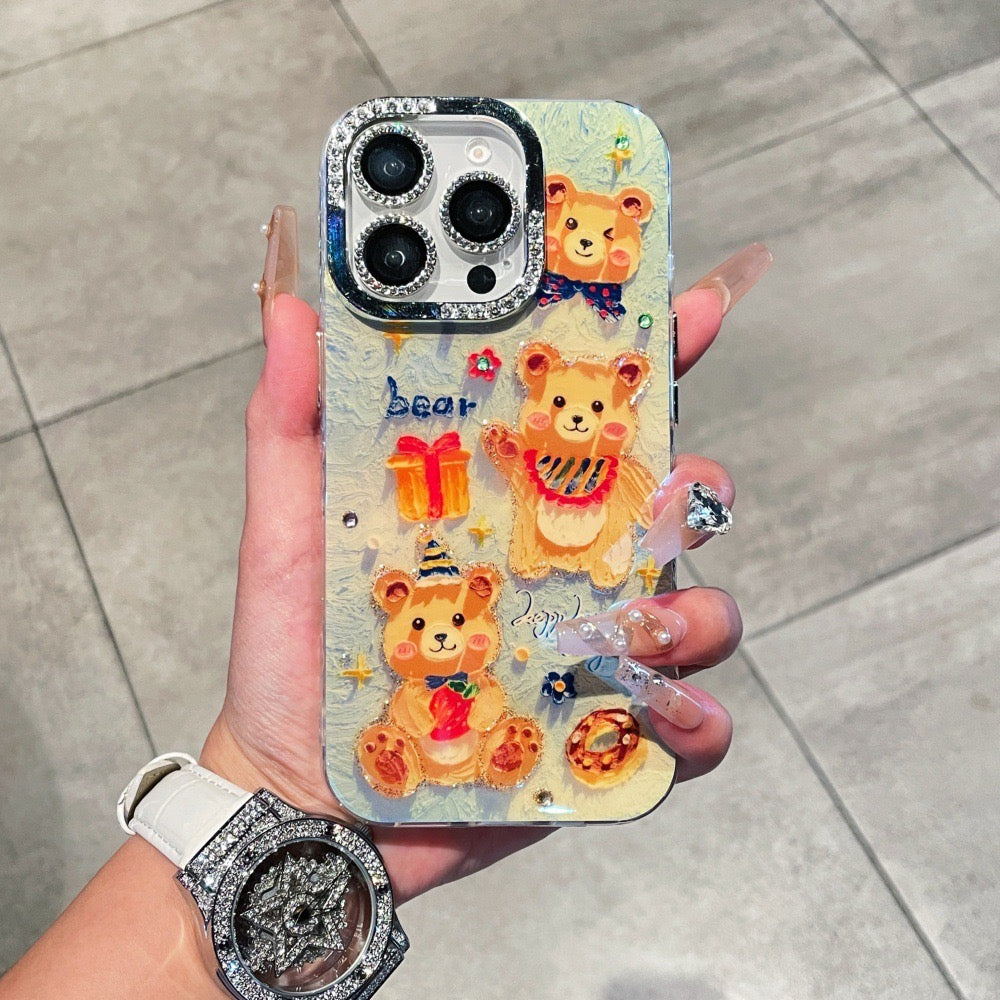 iPhoneケース かわいい くまイラスト キラキラ スマホケース