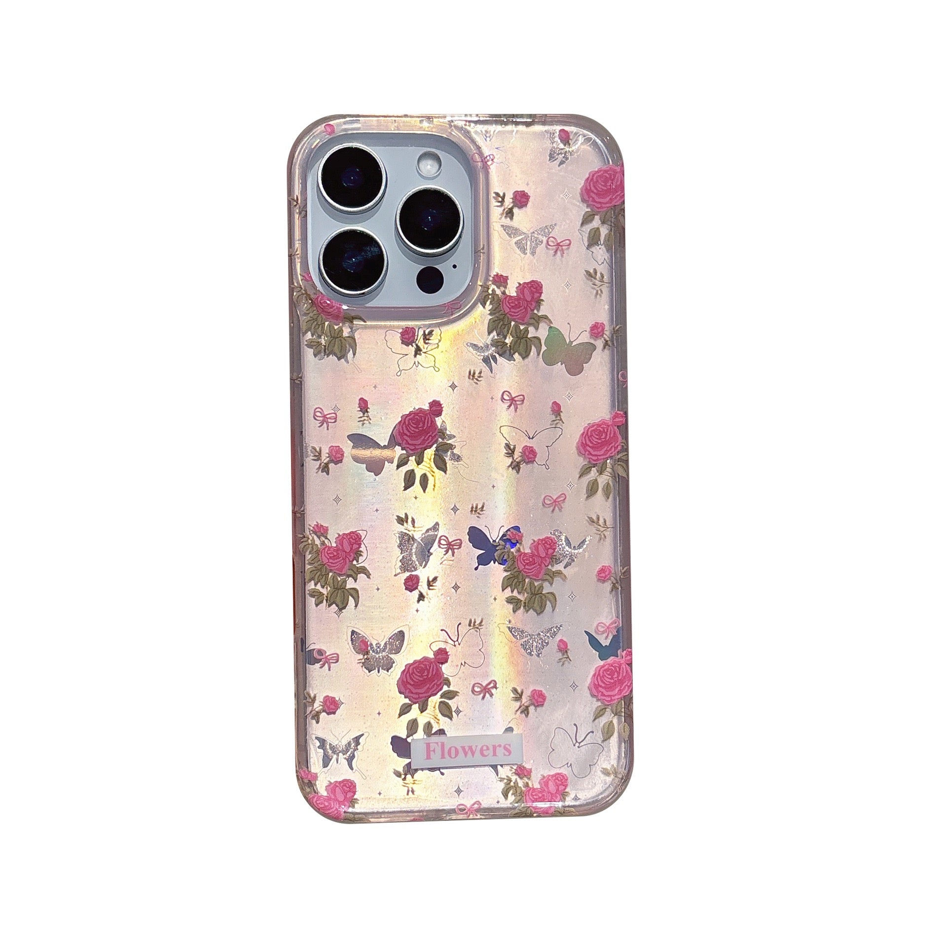 iPhoneケース おしゃれ ローズフラワー 蝶々 ピンク スマホケース