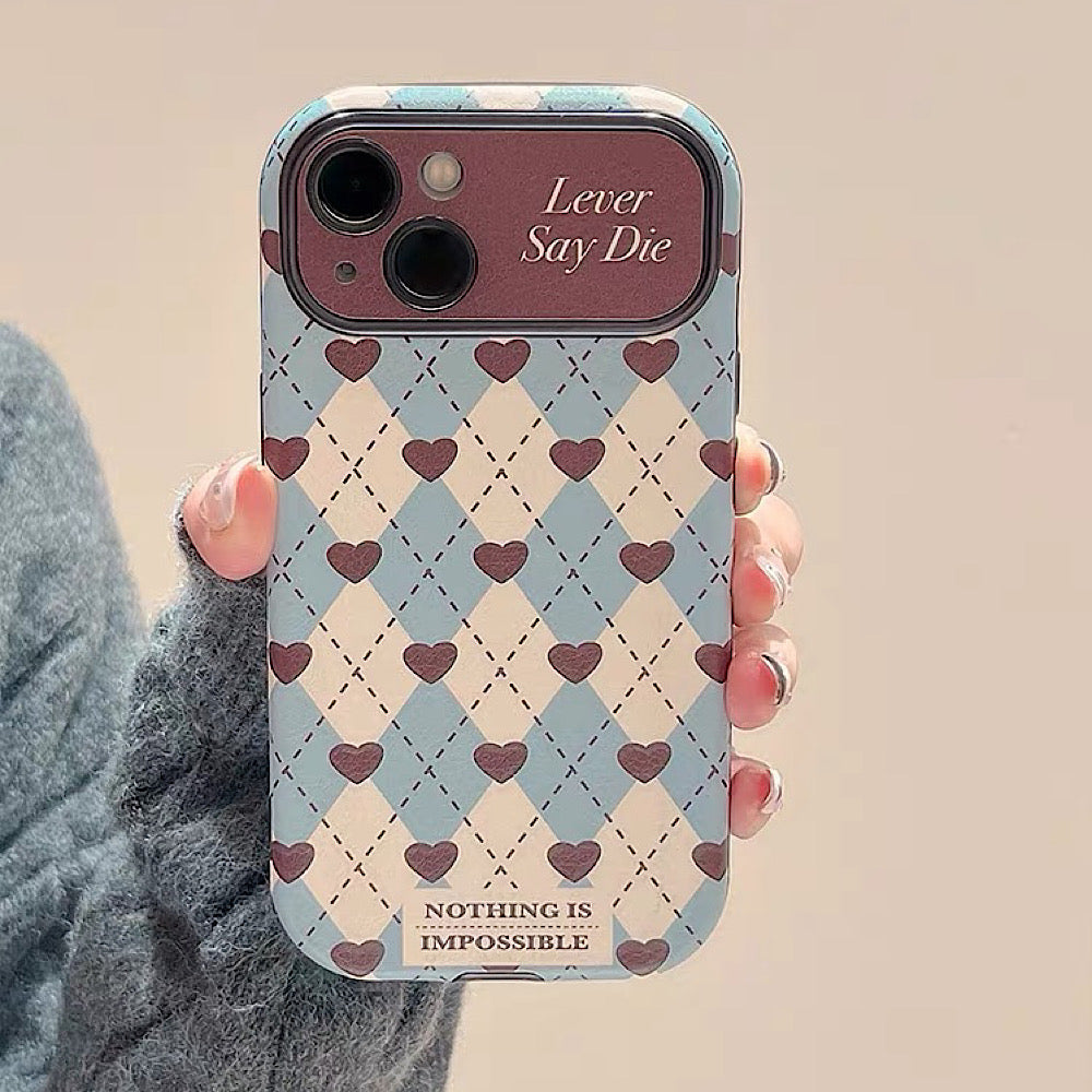 iPhoneケース カメラ保護付き ハート アーガイル かわいい スマホケース
