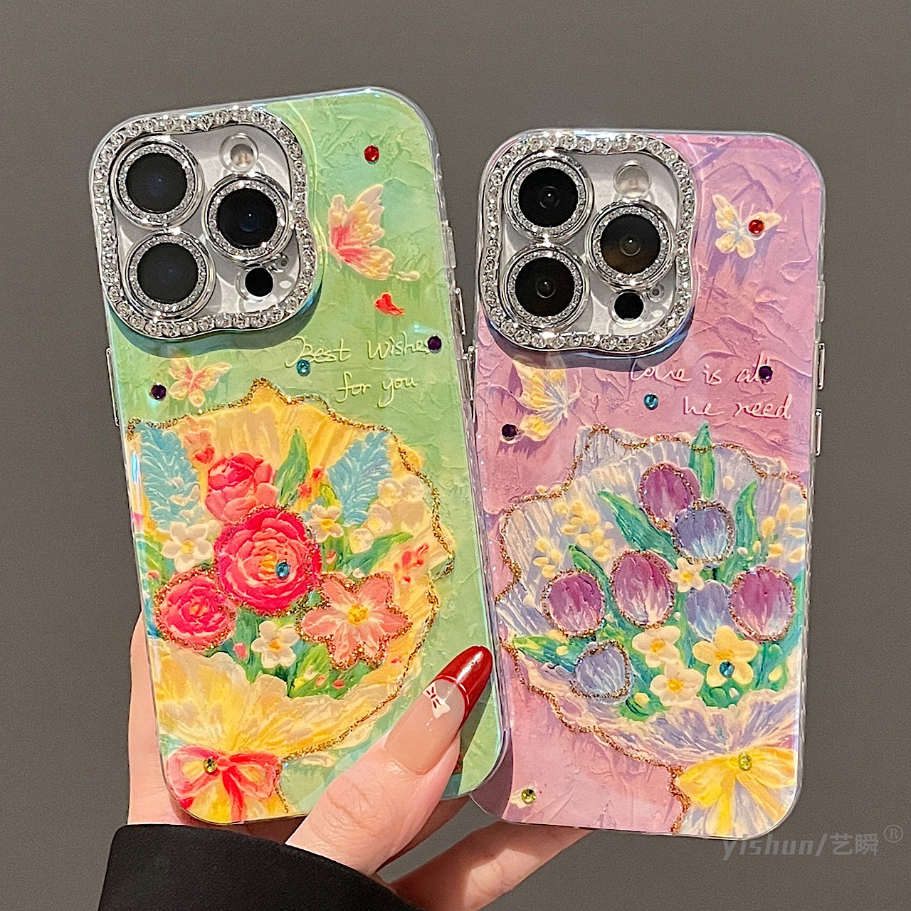 iPhoneケース かわいい フラワー キラキラ カメラ保護付き スマホケース