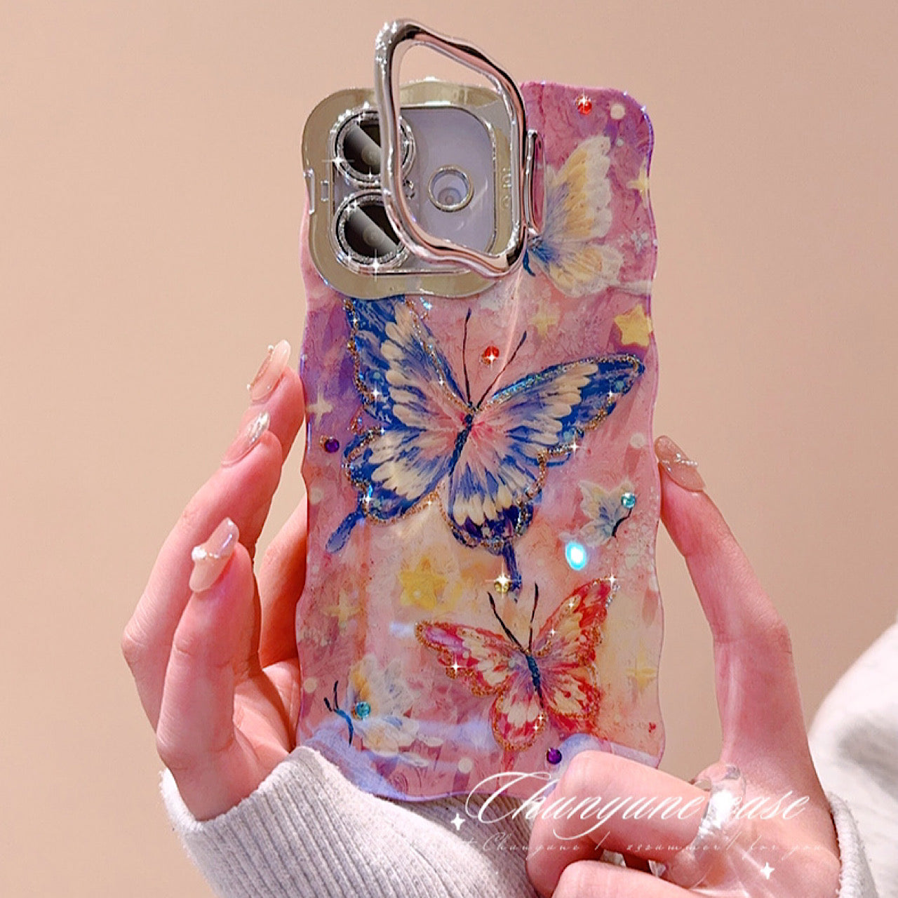 iPhoneケース おしゃれ 蝶々 スタンド付き スマホケース