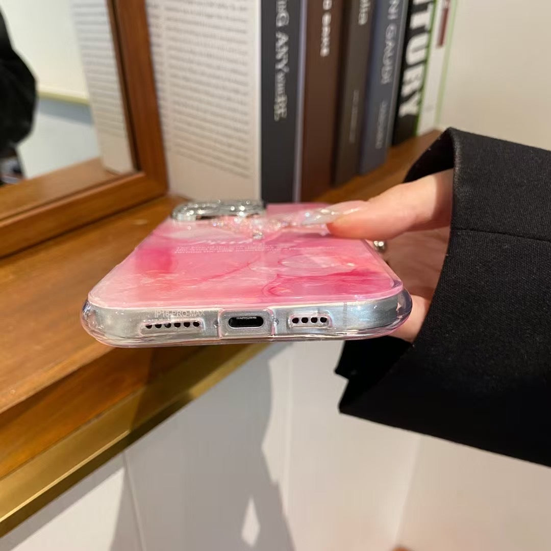 iPhoneケース きらめく 立体蝶々 大理石風 スマホケース