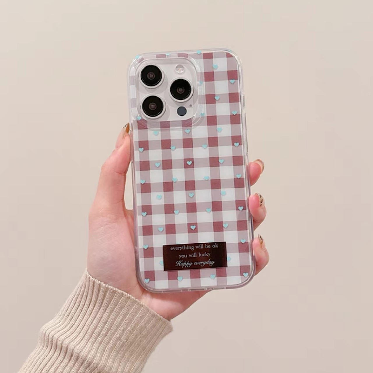 iPhoneケース おしゃれ ハート チェック柄 スマホケース