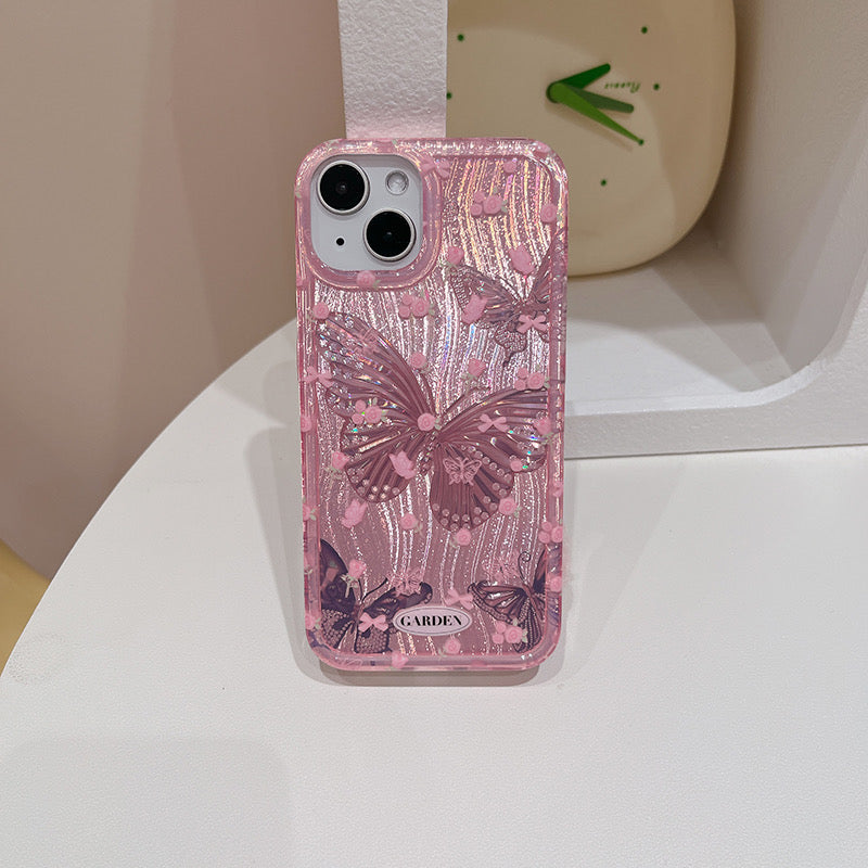 iPhoneケース おしゃれ キラキラ 蝶々 ピンク スマホケース