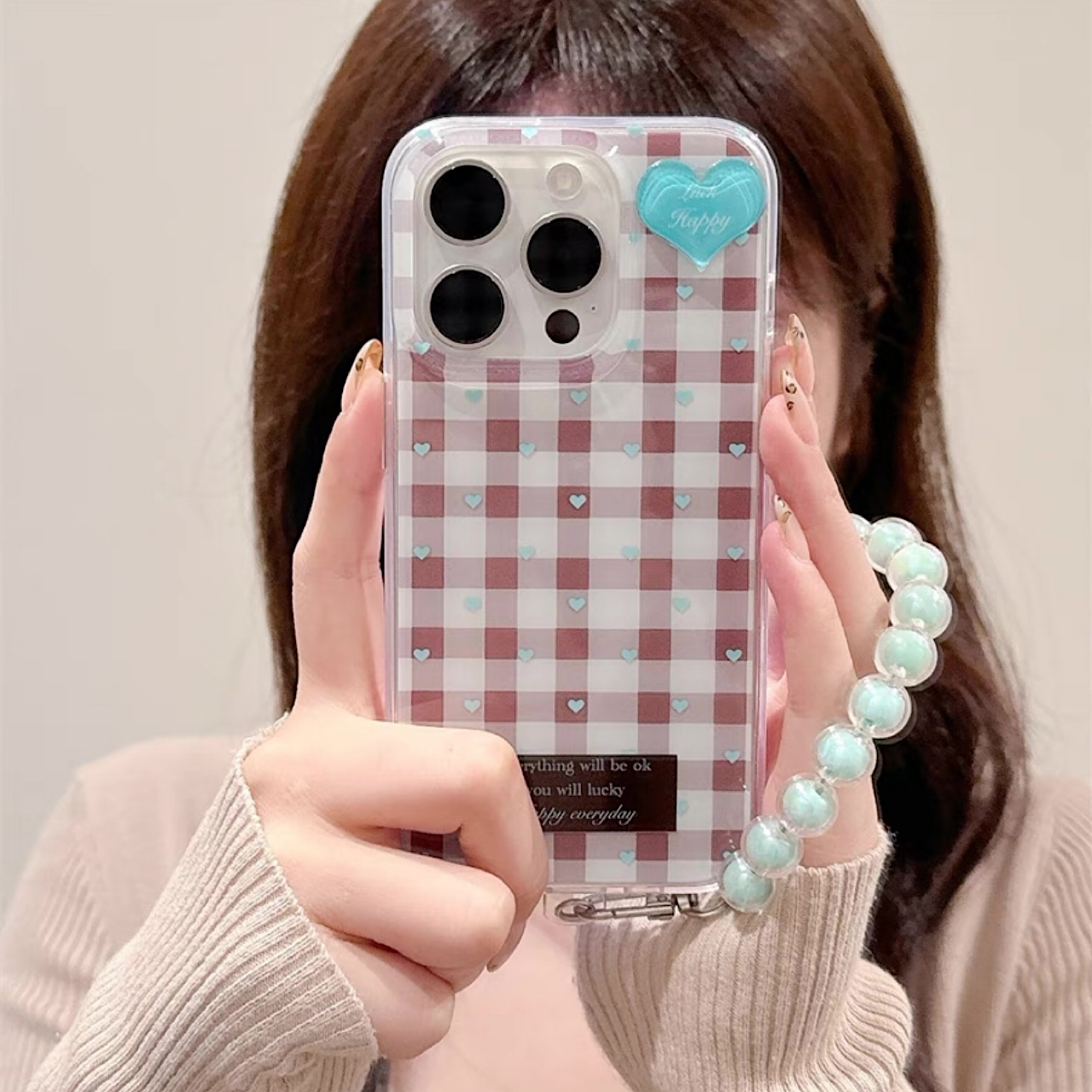 iPhoneケース おしゃれ ハート チェック柄 スマホケース