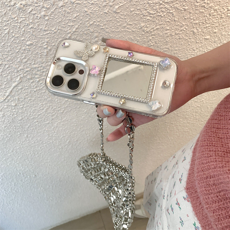 iPhoneケース おしゃれ 立体 蝶々 ミラー付き スマホケース
