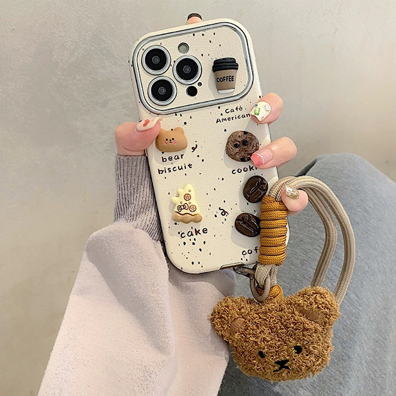 iPhoneケース 立体くま ビスケット＆カフェデザイン スマホケース