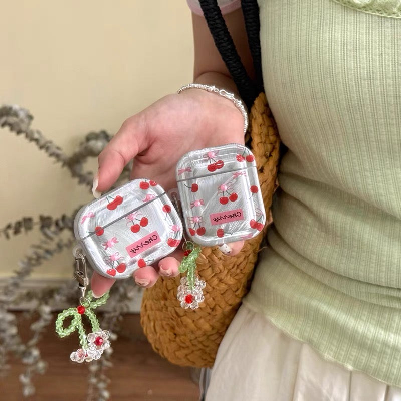 AirPodsケース 立体 チェリー シルバー AirPods Proケース