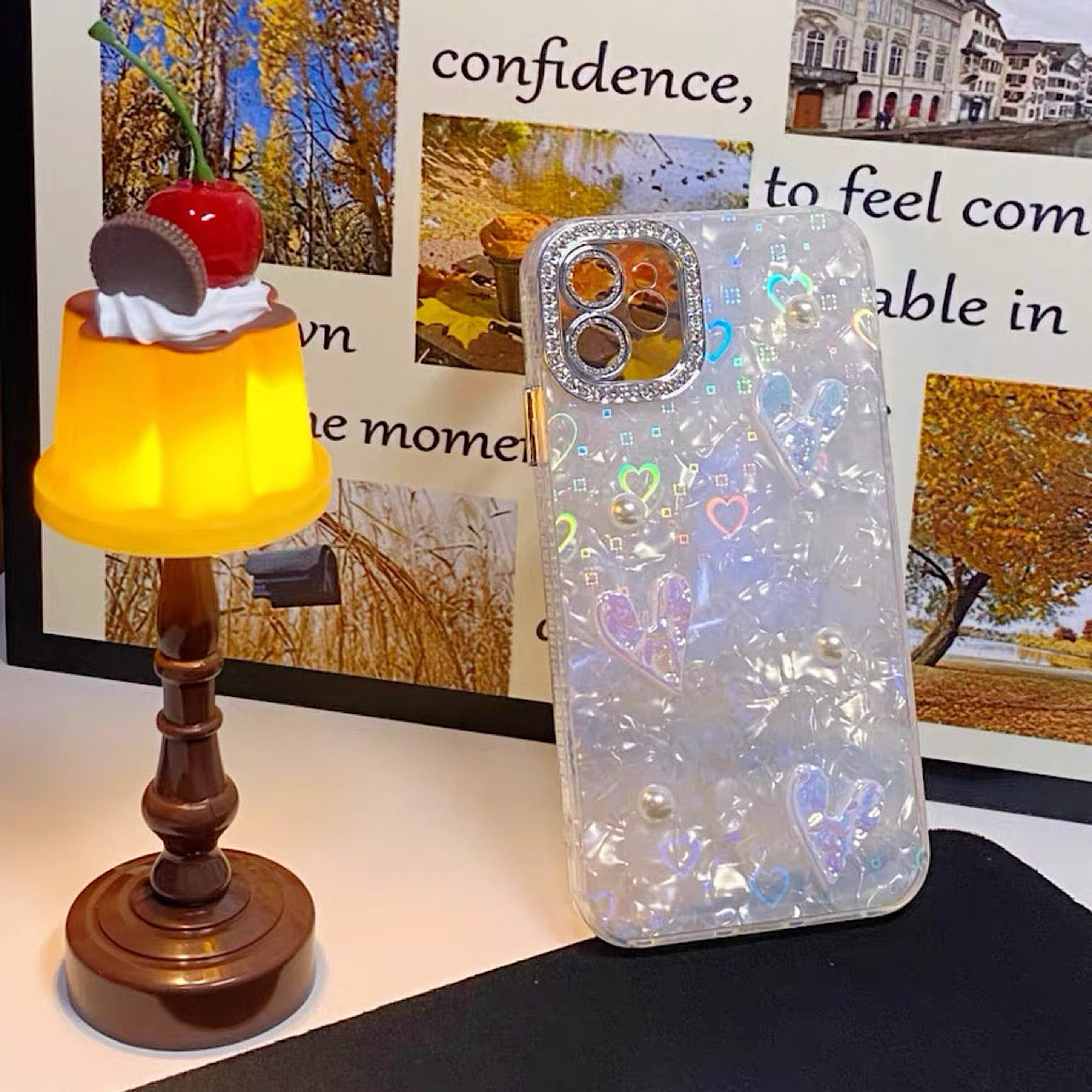 iPhoneケース おしゃれ ぷっくり ハート オーロラハート パール 透明感 うるうる ツヤ感 スマホケース