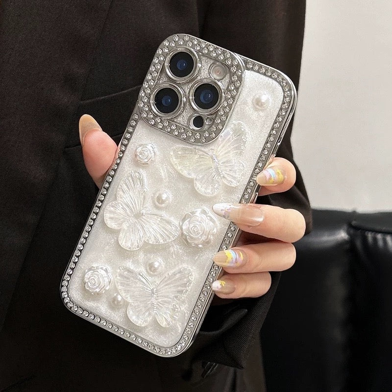 iPhoneケース おしゃれ 立体 蝶々 ホワイト スマホケース