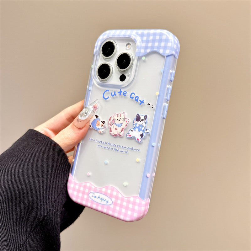 iPhoneケース かわいい 子猫 ブルー×ピンク スマホケース