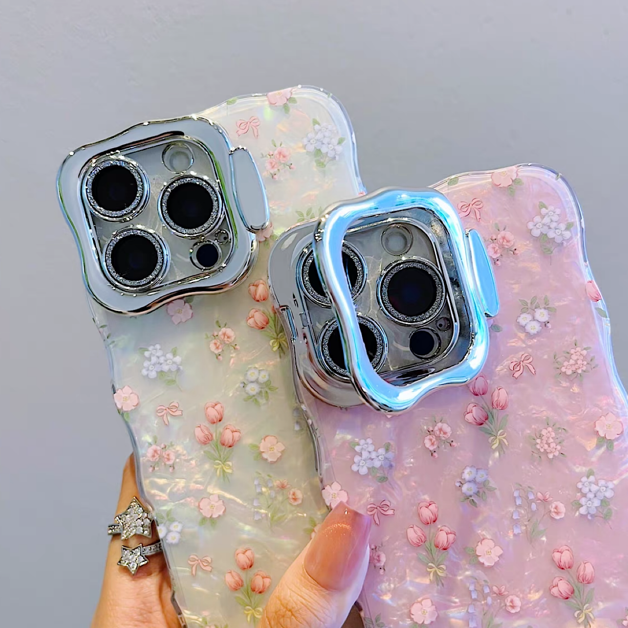 iPhoneケース おしゃれ カラフル フラワー 単色 スタンド付き スマホケース