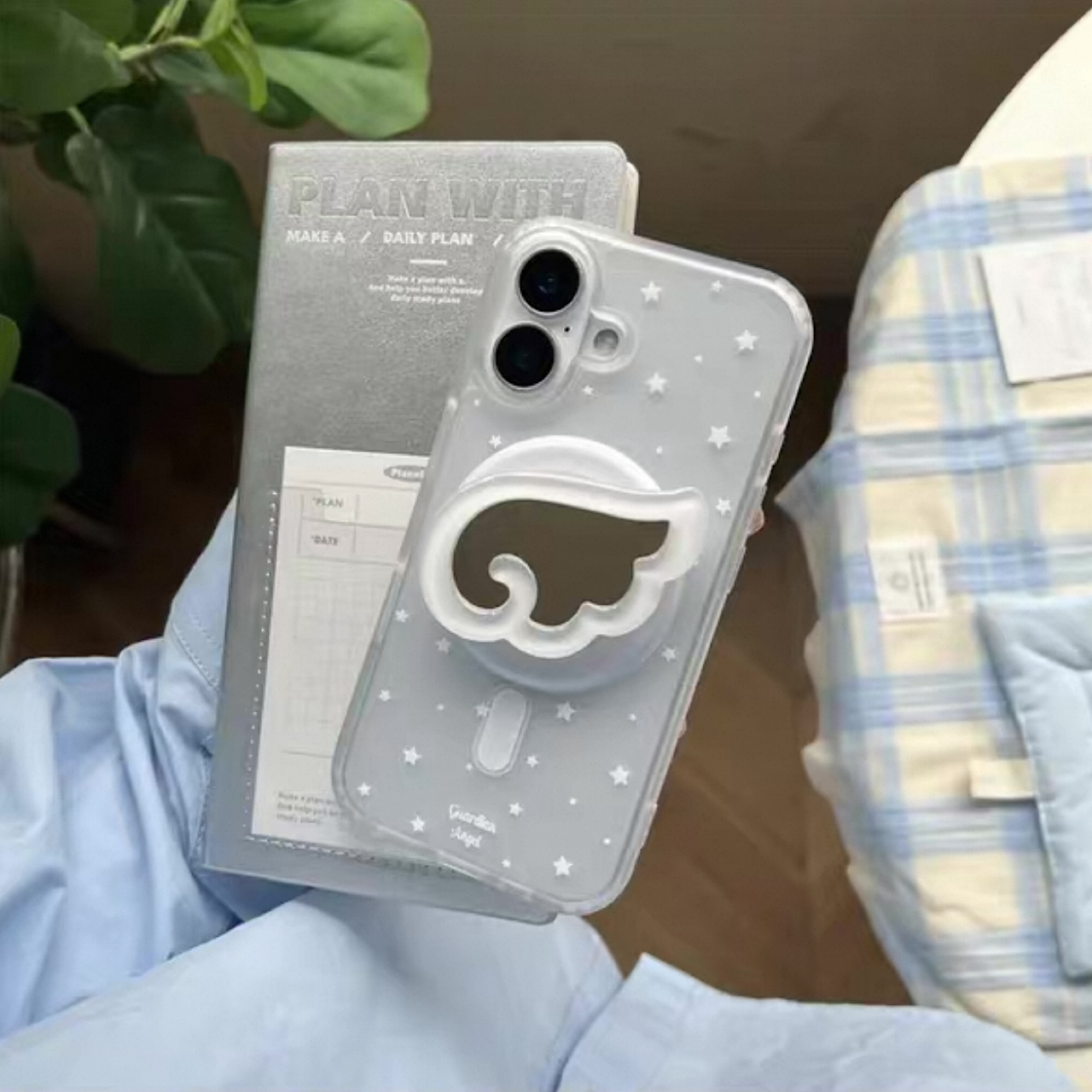 iPhoneケース おしゃれ スター ミラー 持ち手付き 半透明 スマホケース