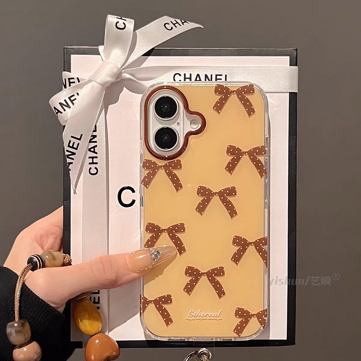 iPhoneケース おしゃれ リボン ベージュ スマホケース