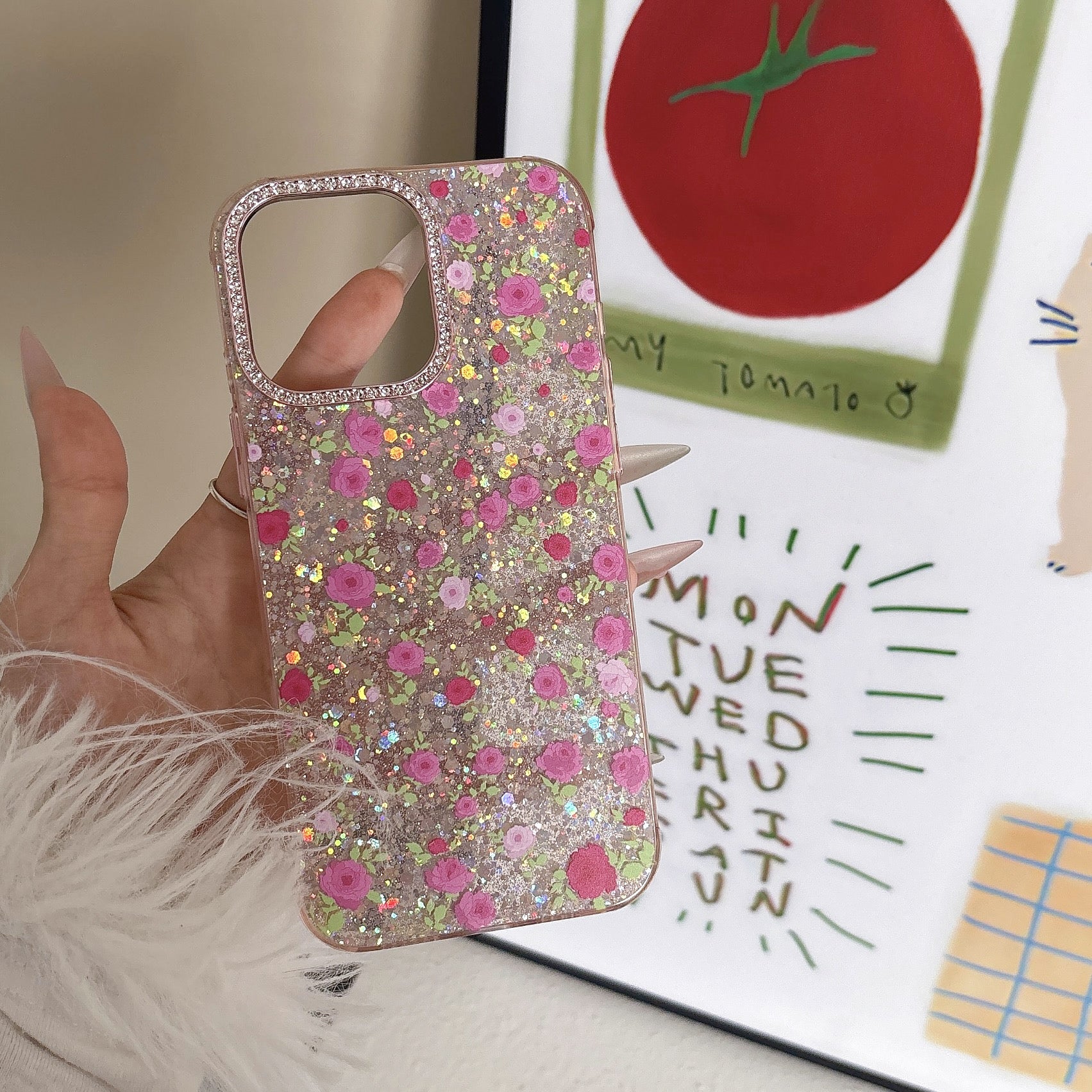 iPhoneケース かわいい ピンク フラワー キラキラ スマホケース