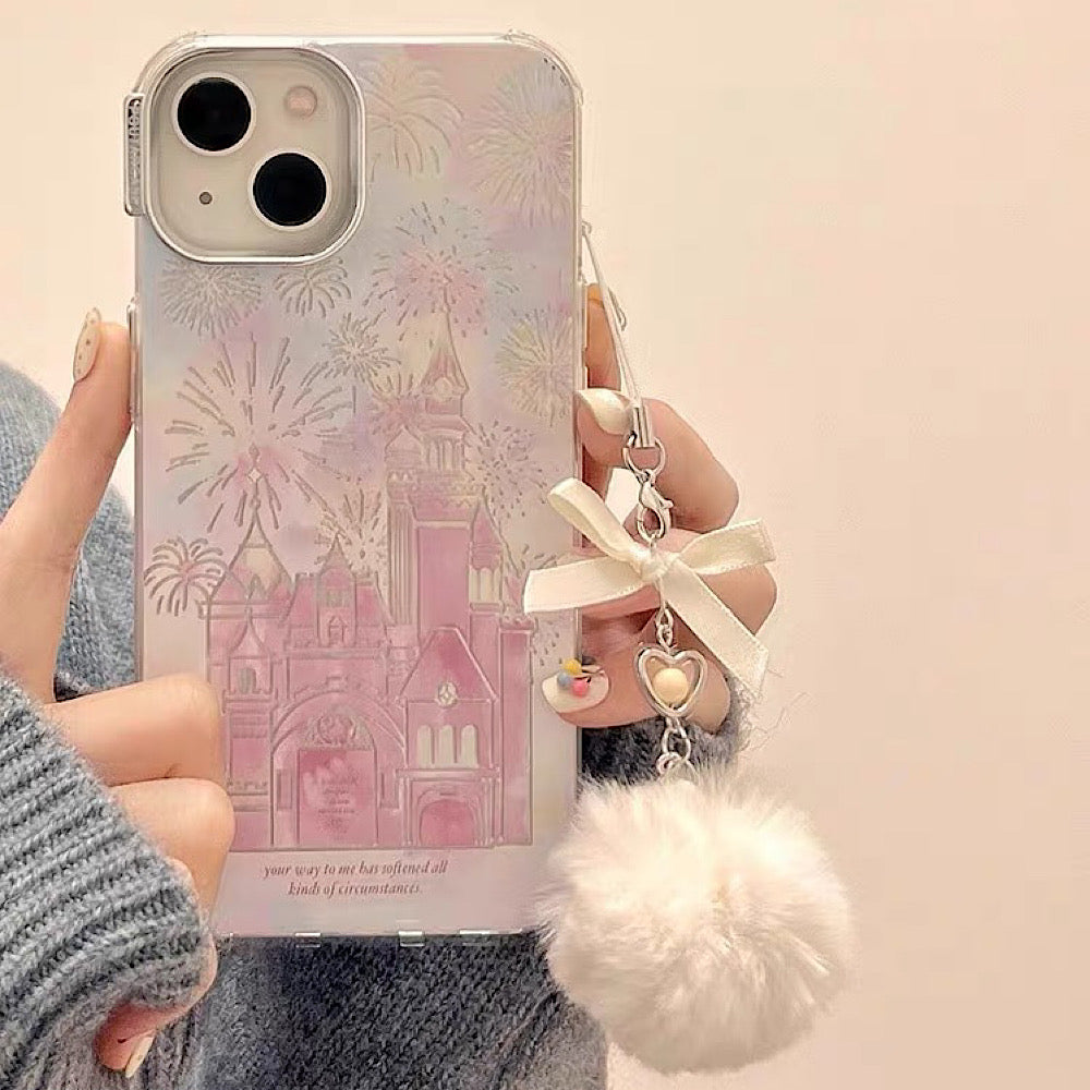 iPhoneケース おしゃれ ピンク 城 スマホケース