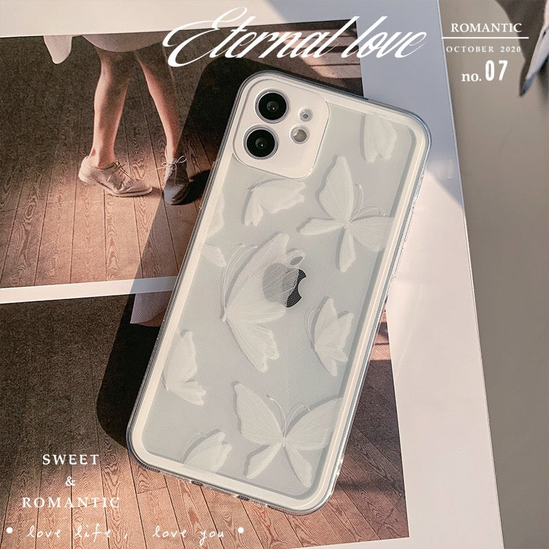 iPhoneケース バタフライ 透明感ホワイト おしゃれ デザインクリア