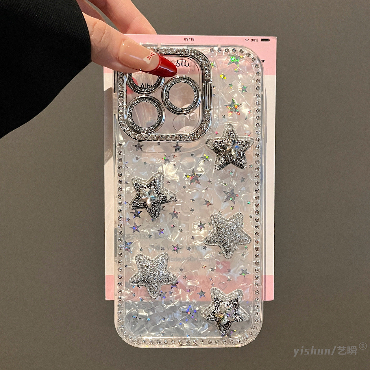 iPhoneケース おしゃれ 立体 スター キラキラ スタンド付き スマホケース