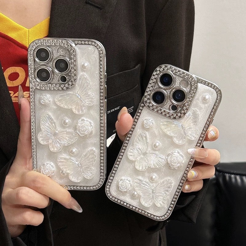 iPhoneケース おしゃれ 立体 蝶々 ホワイト スマホケース