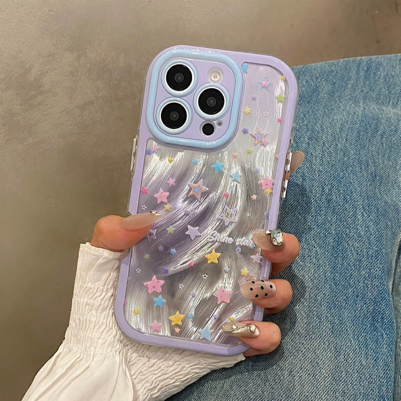 名入れ♡キラキラ流れ星✨スター☆フレーク♡オリジナル✨iPhoneケース iPhoneケースキラキラ流れ星とパステルスター スマホケース