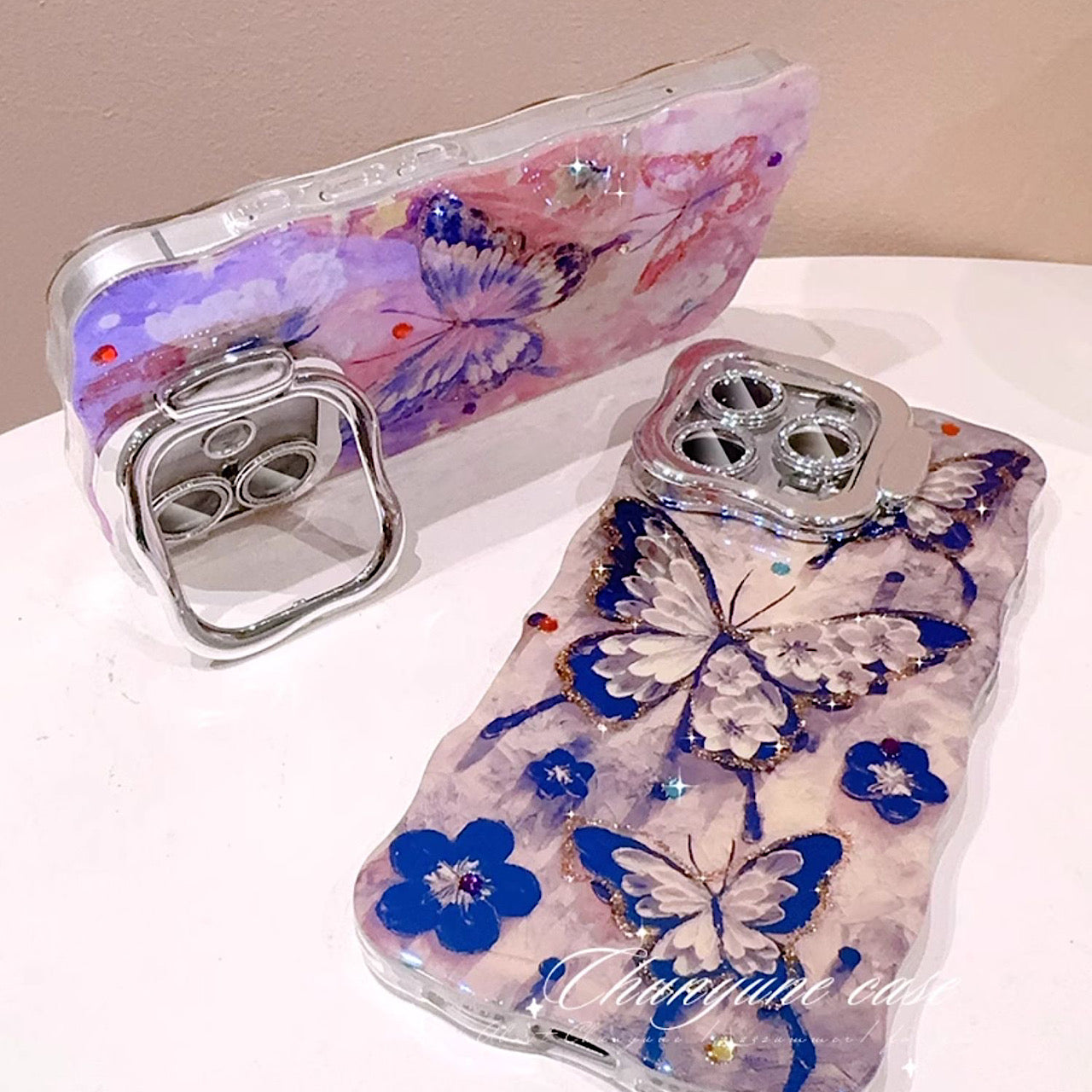 iPhoneケース おしゃれ 蝶々 スタンド付き スマホケース