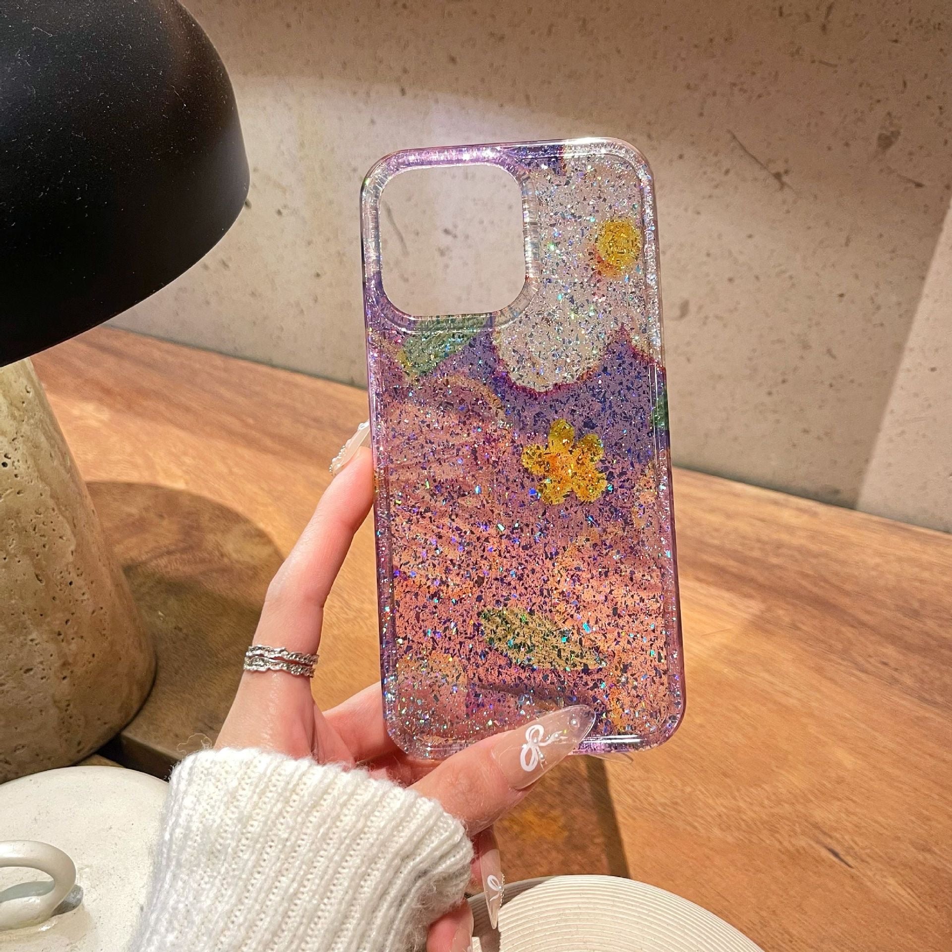 iPhoneケース かわいい お花柄 キラキラ ブルー ピンク　スマホケース