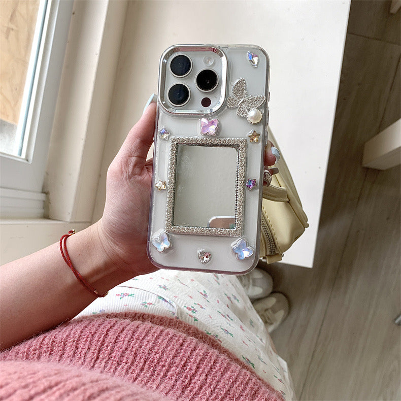 iPhoneケース おしゃれ 立体 蝶々 ミラー付き スマホケース