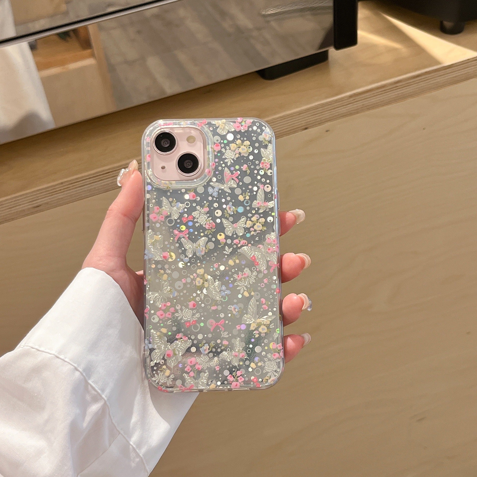 iPhoneケース おしゃれ キラキラ フラワー シルバー スマホケース
