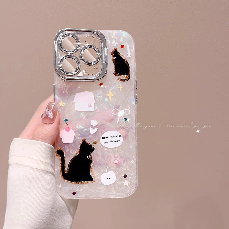 iPhoneケース かわいい 黒猫 スタンド付き スマホケース